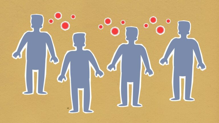 Illustrated figures showing airborne disease transmission between people